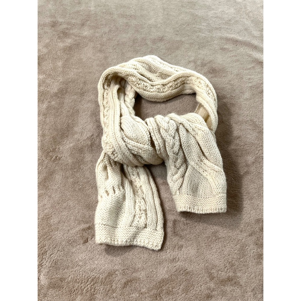 Aran Crafts Ireland 100% Wool Cable Knit Scarf Cream Ivory Winter Unisex